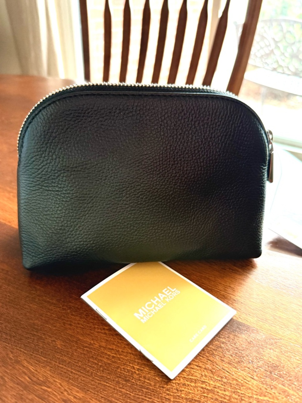NEW Michael Kors Zippered Leather Pouch in Black with Silver Zipper - Picture 2 of 15